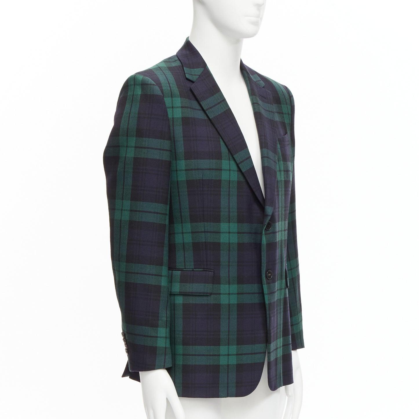 Black VALENTINO 100% virgin wool green blue check  preppy schoolboy blazer IT50 L For Sale