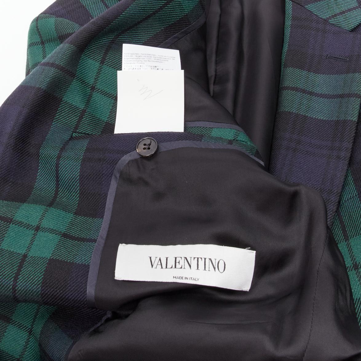 VALENTINO 100% virgin wool green blue check  preppy schoolboy blazer IT50 L For Sale 4