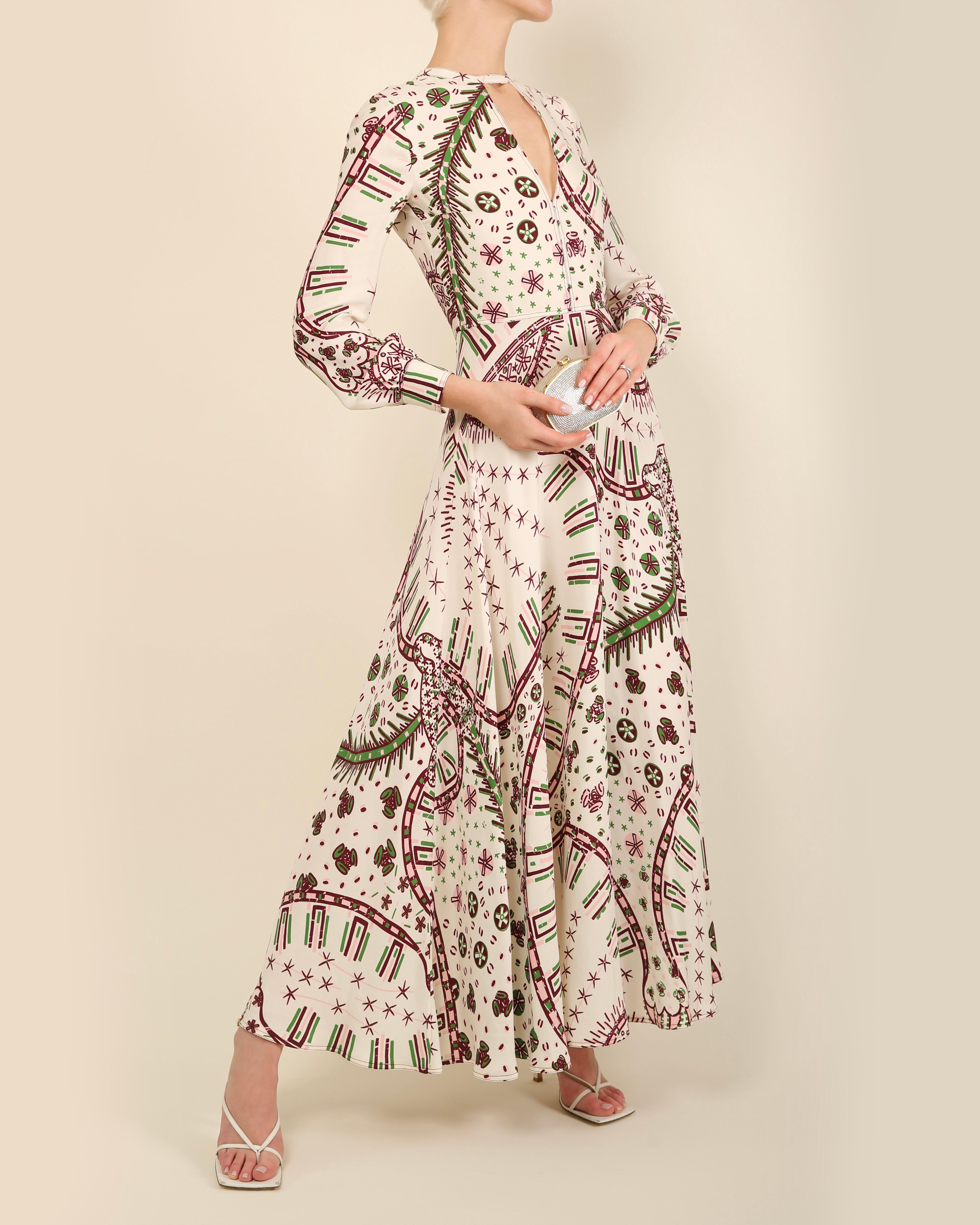 Valentino 18 white aztec leopard print crepe cady low cut silk gown dress IT 38 For Sale 2