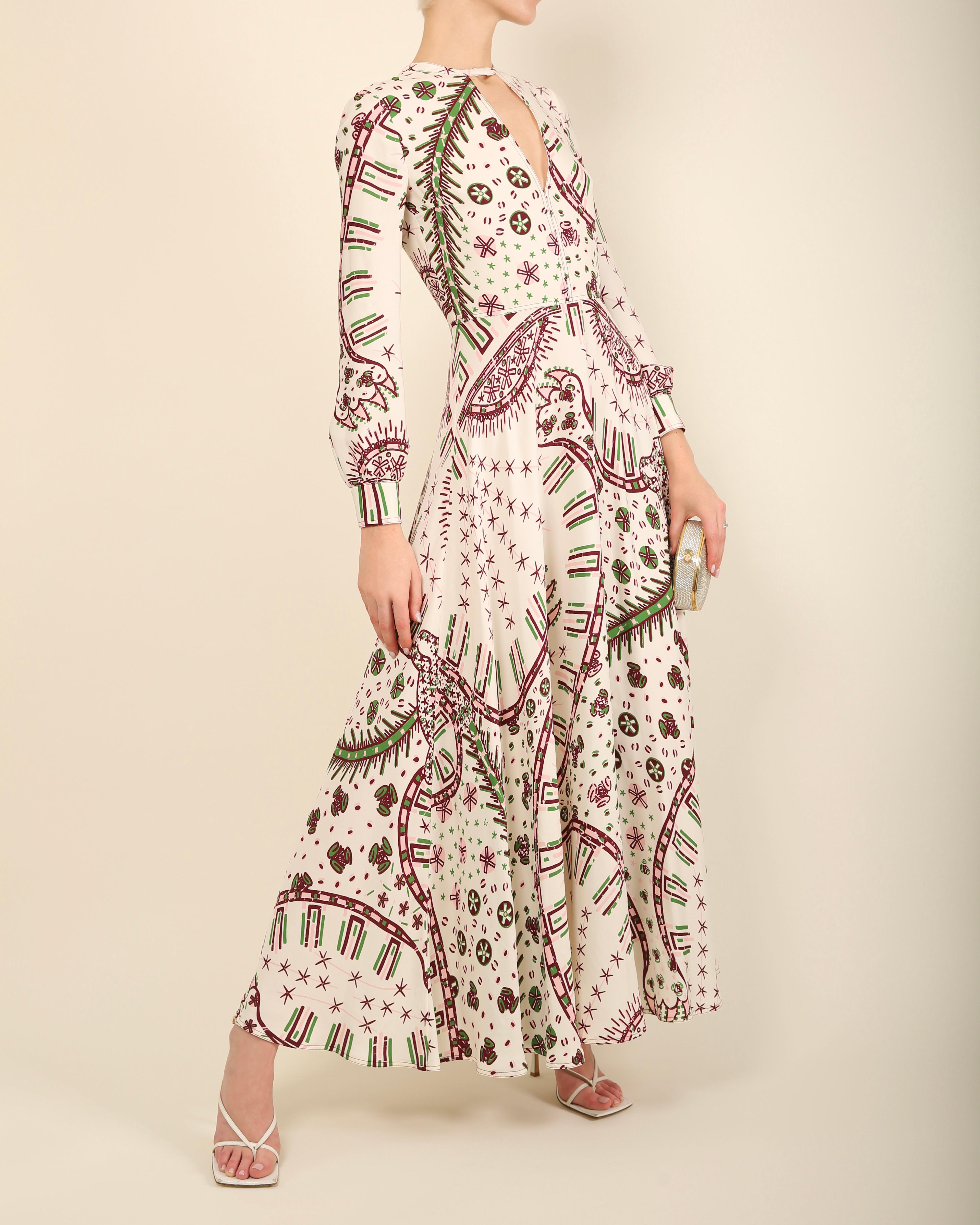 Valentino 18 white aztec leopard print crepe cady low cut silk gown dress IT 38 For Sale 3