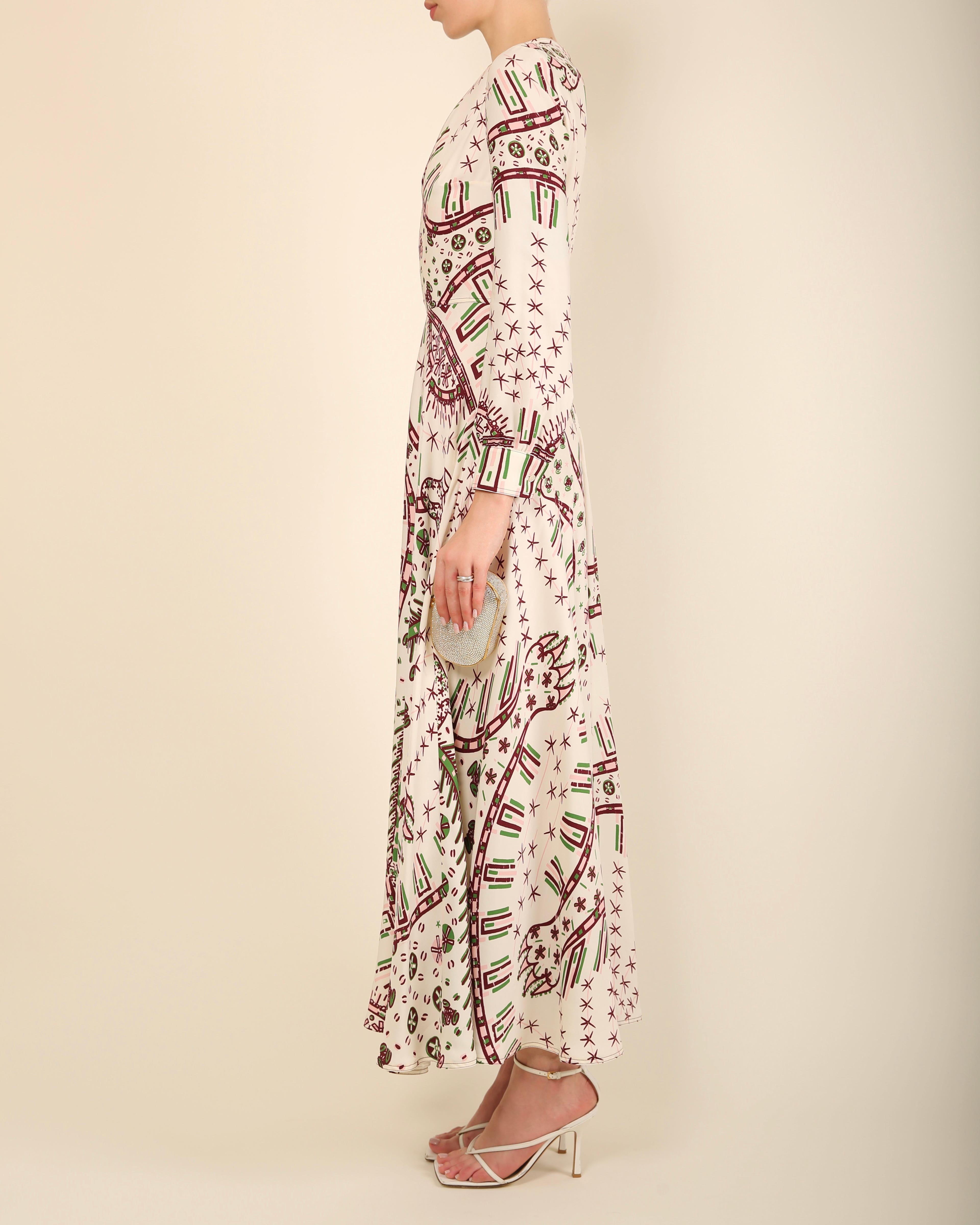 Valentino 18 white aztec leopard print crepe cady low cut silk gown dress IT 38 For Sale 4