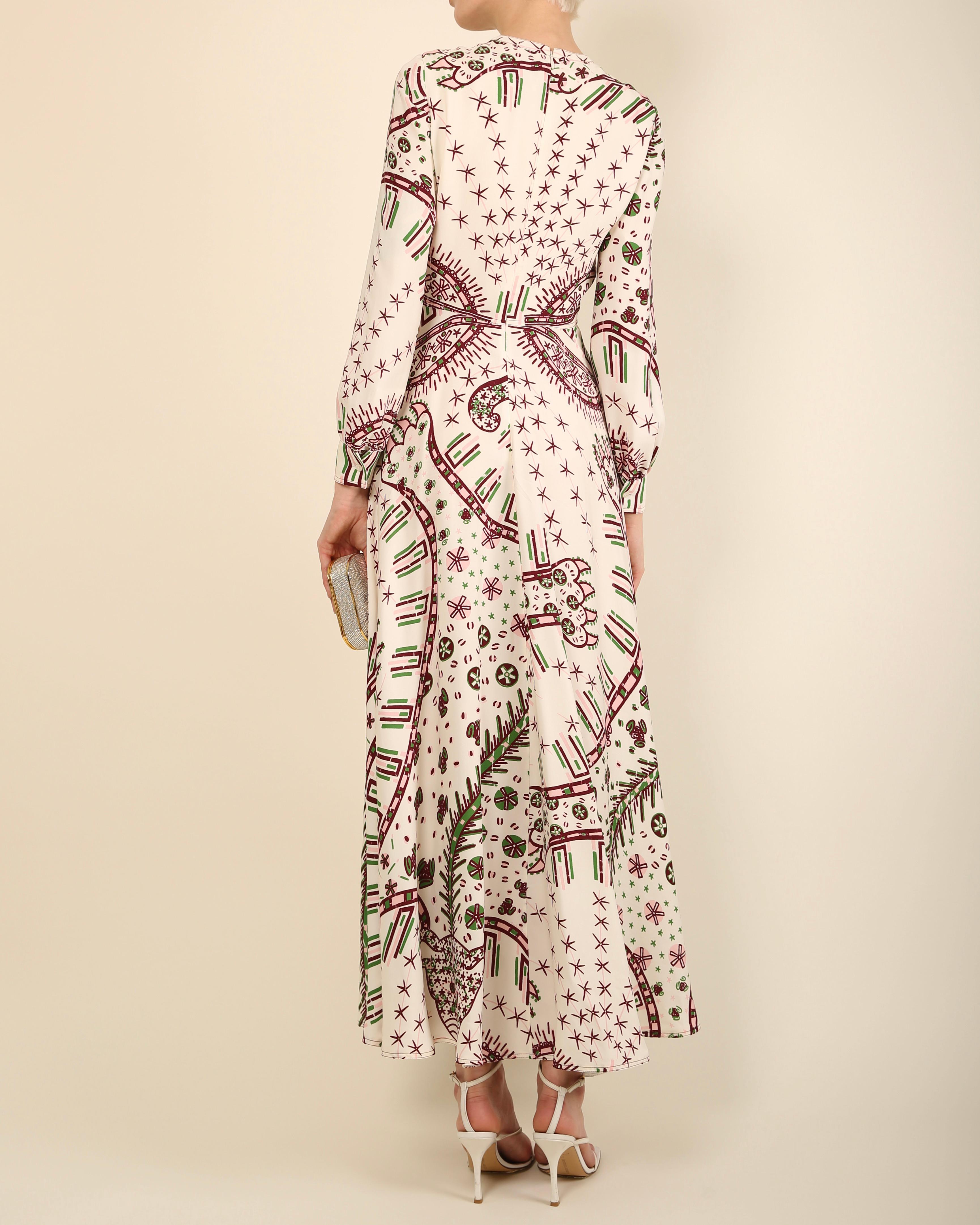 Valentino 18 white aztec leopard print crepe cady low cut silk gown dress IT 38 For Sale 5