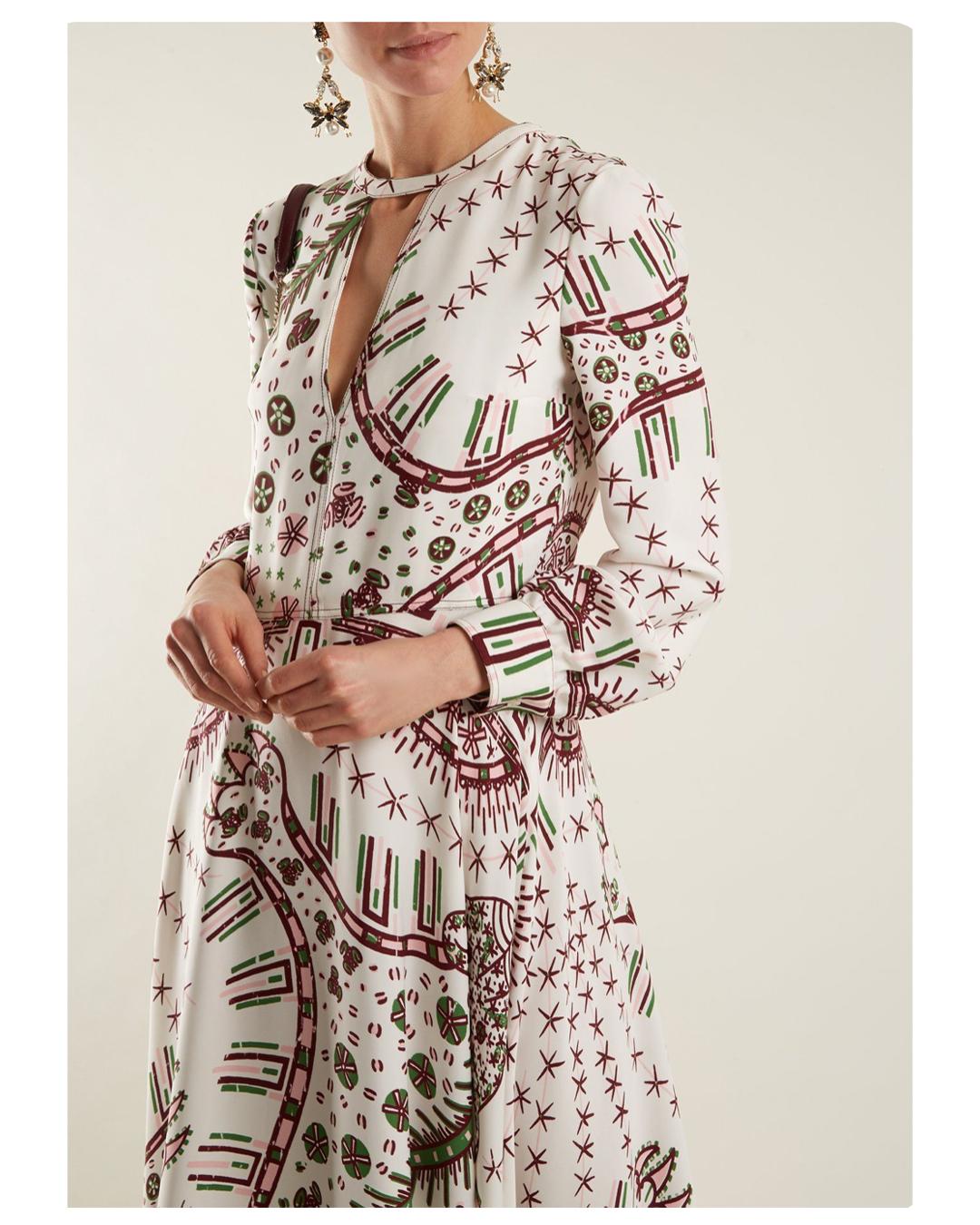 Valentino 18 white aztec leopard print crepe cady low cut silk gown dress IT 38 For Sale 7