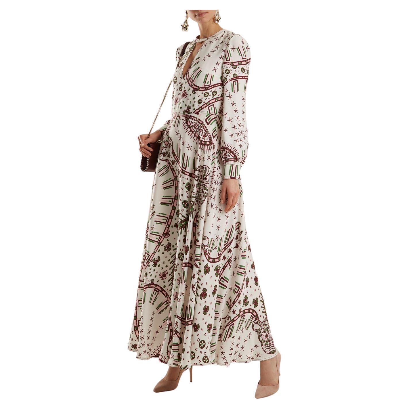 Valentino 18 white aztec leopard print crepe cady low cut silk gown dress IT 38 For Sale 6