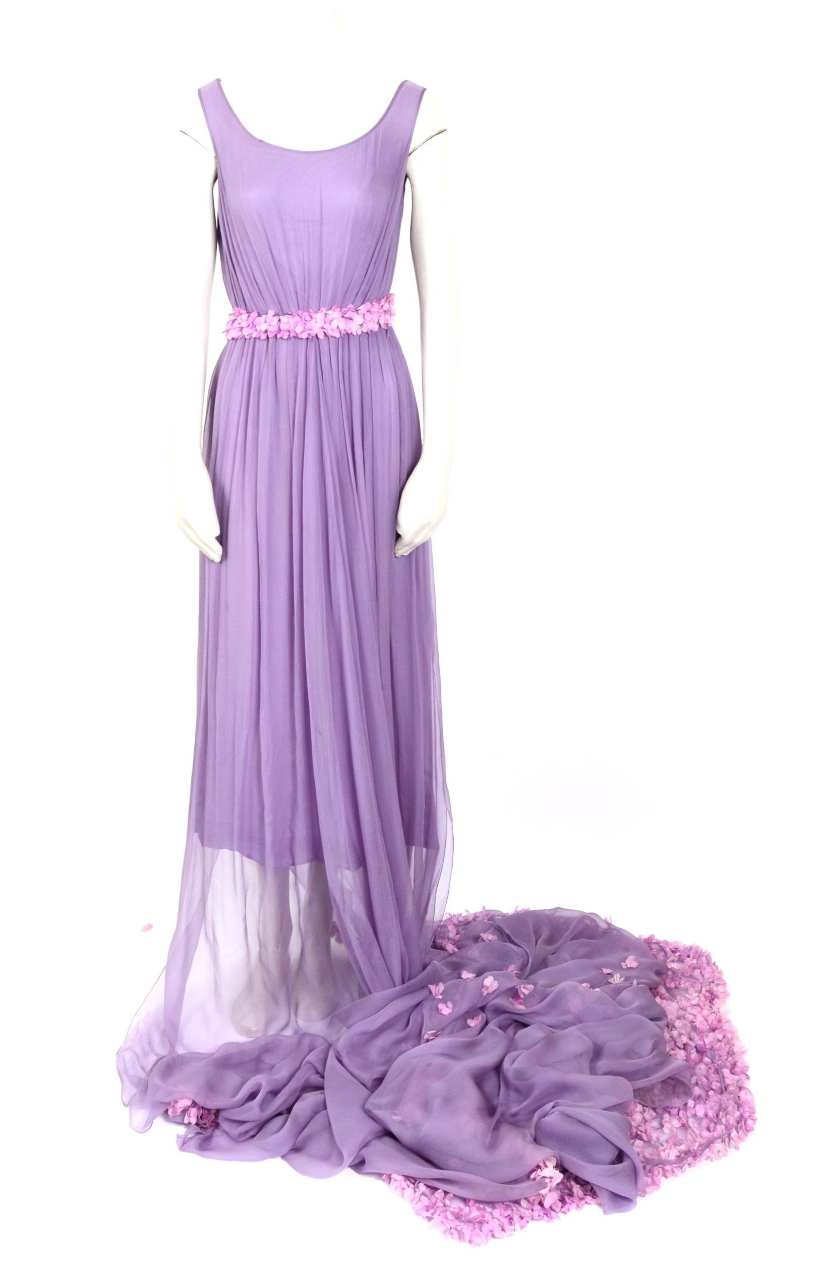 Valentino 1960s costume made silk lilac kaftan dress flower embellished train   For Sale 5