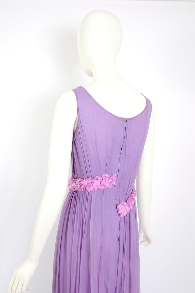 Valentino 1960s costume made silk lilac kaftan dress flower embellished train   For Sale 12