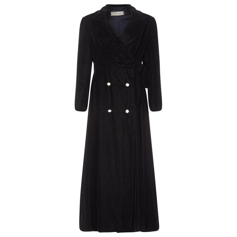 Valentino 1960s Silk and Velvet Coat With Diamanté Button Detail at 1stDibs