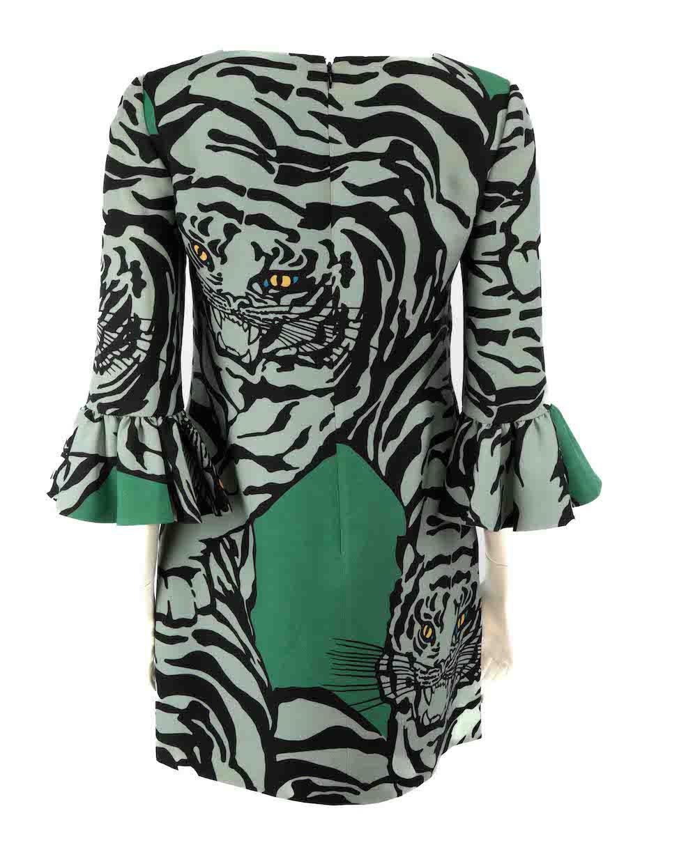Valentino 1967 Re-Edition Green Wool Tiger Dress Size S In Good Condition In London, GB