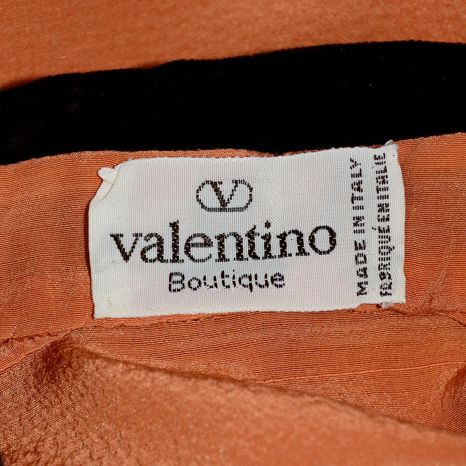 Valentino 1970s Vintage Silk Orange Blouse with Brown Velvet Trim 5