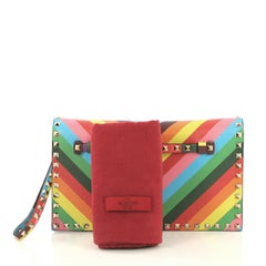 Valentino 1973 Rockstud Flap Clutch Striped Leather
