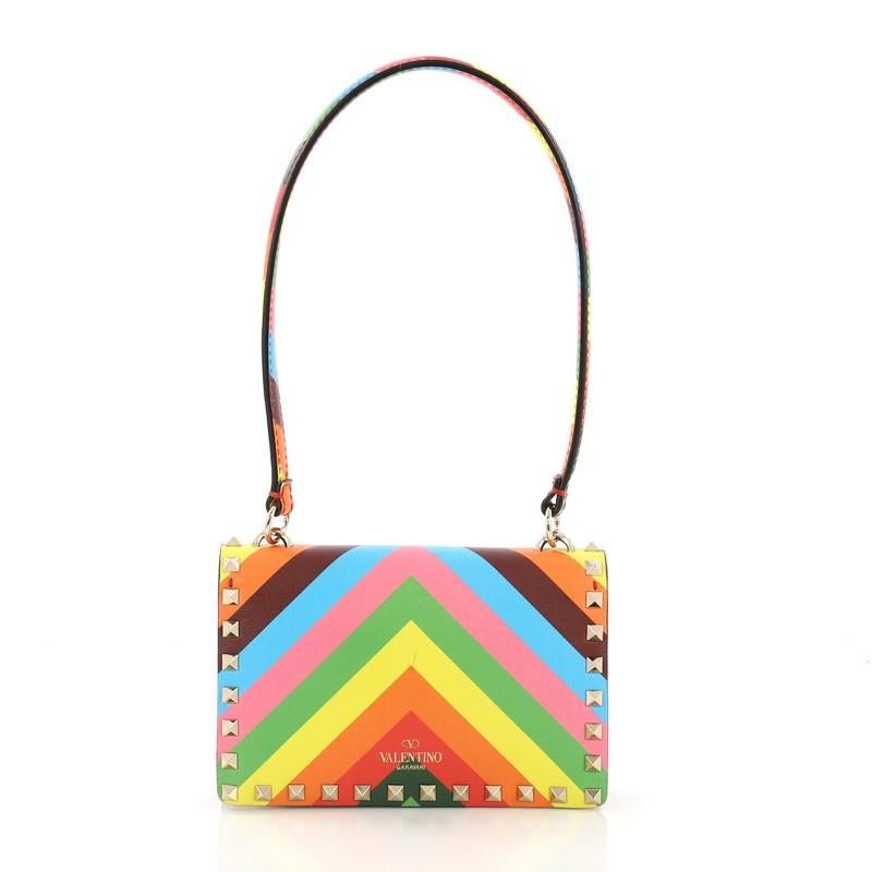 Valentino 1973 Rockstud Flip Lock Shoulder Bag Striped Leather Small In Good Condition In NY, NY