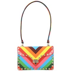 Valentino 1973 Rockstud Flip Lock Shoulder Bag Striped Leather Small