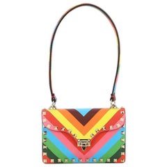 Valentino 1973 Rockstud Flip Lock Shoulder Bag Striped Leather Small