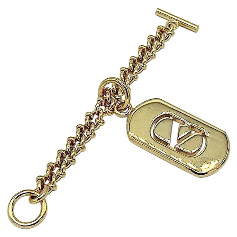 Valentino 1980 / 1990s Gold Chain Logo Key Ring with Tag For Sale