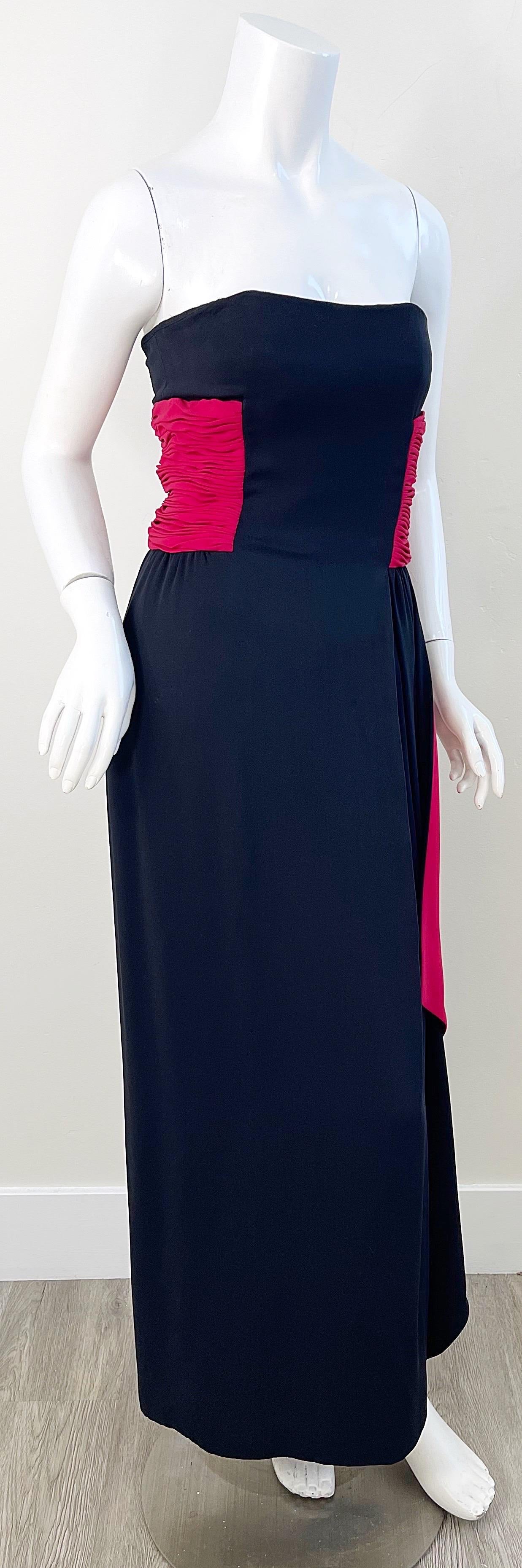 Valentino 1980er Schwarzes / Rotes trägerloses Vintage-Kleid aus Seidenjersey, Größe Small im Angebot 7