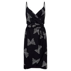 Valentino 1980s Black Silk Crepe Butterfly Dress With Matching Belt