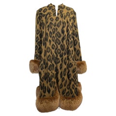 Valentino 1980s Cashmere Leopard Print Coat with Fox Fur Trim
