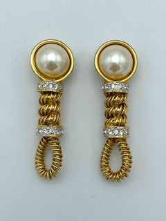 Valentino 1980s Gold, Pearl & Rhinstone Rope Twist Earrings