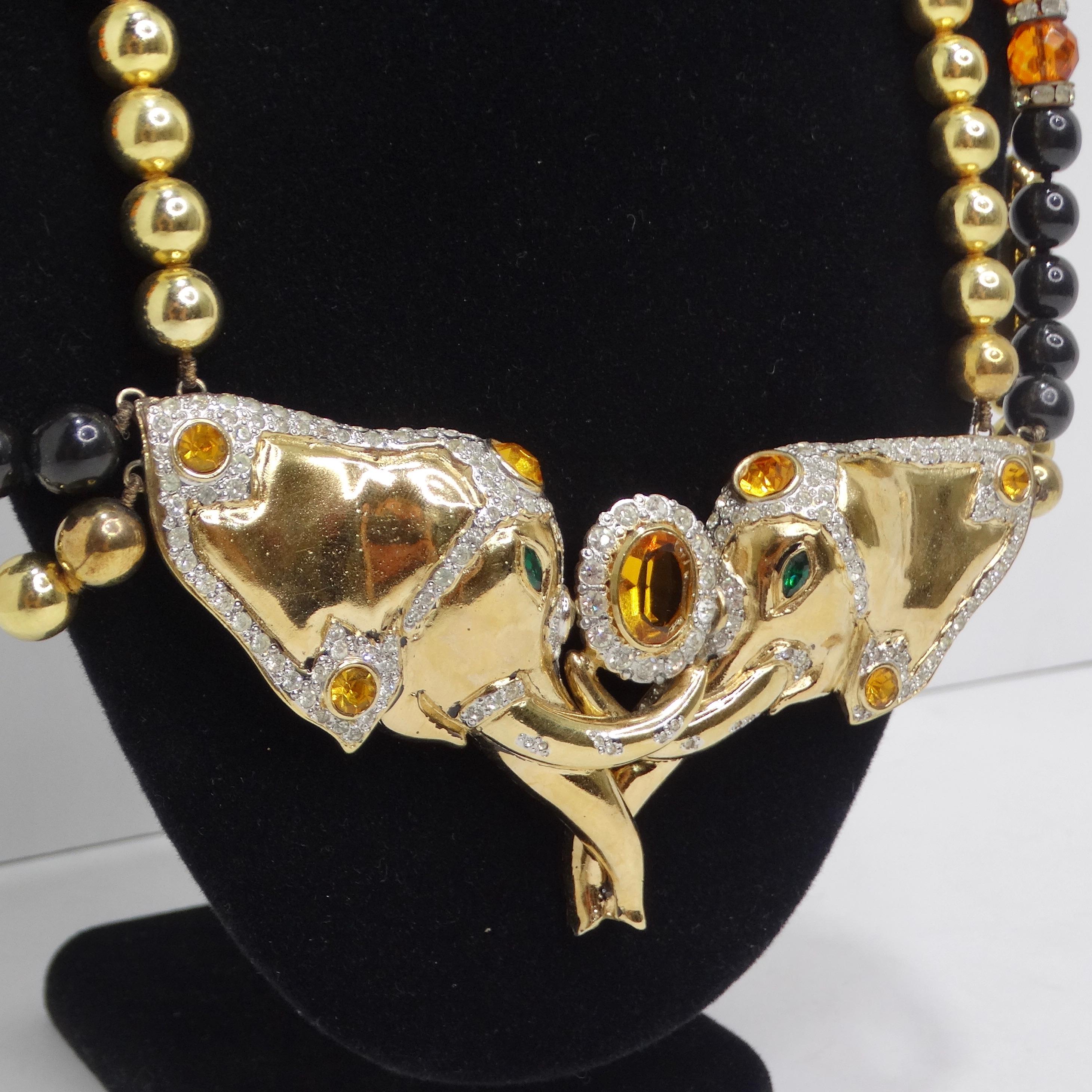 Valentino 1980s Gold Plated Elephant Pendent Statement Necklace In Excellent Condition In Scottsdale, AZ