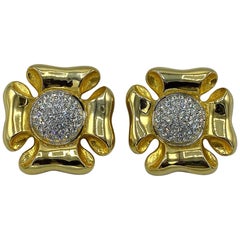 Valentino 1980s Large Gold and Rhinestone Flower Earrings