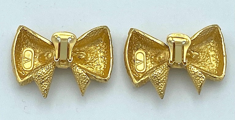 Valentino 1980s Large Gold Bow Earrings at 1stDibs