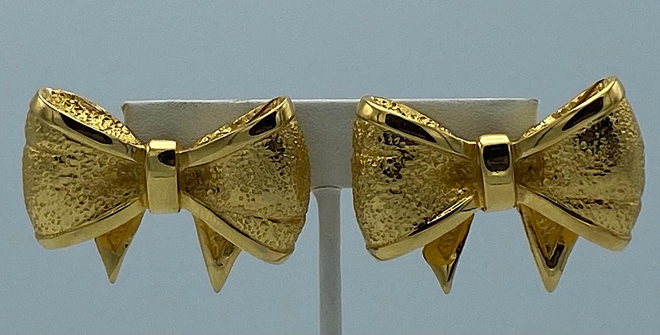 Valentino 1980s Large Gold Bow Earrings 1