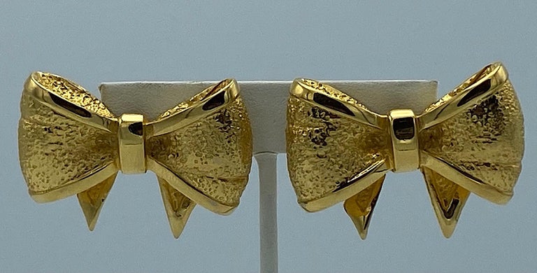Valentino 1980s Large Gold Bow Earrings at 1stDibs