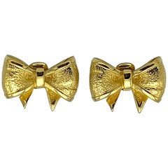 Vintage Valentino 1980s Large Gold Bow Earrings