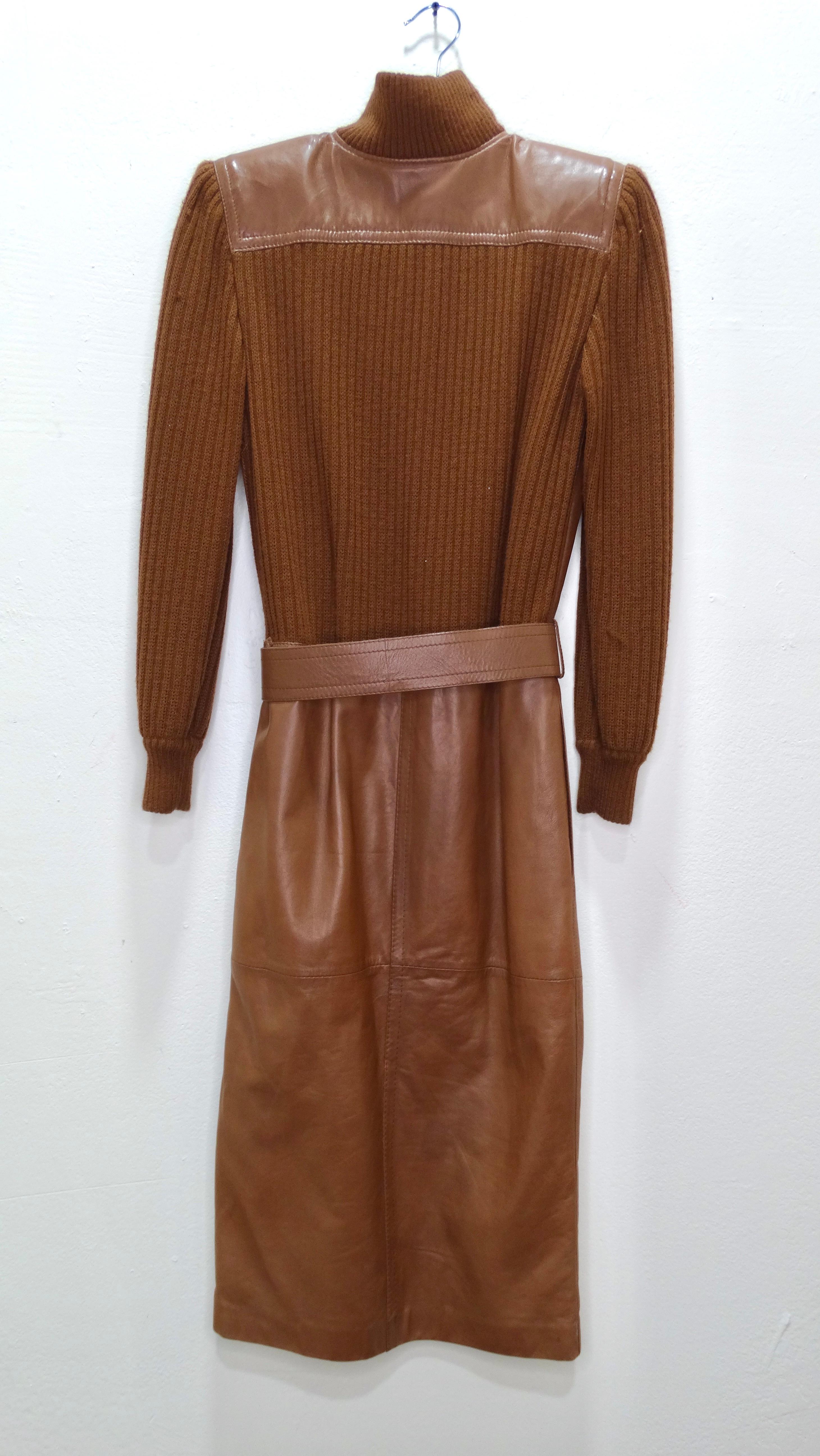 Brown Valentino 1980's Leather Dress/Jacket For Sale