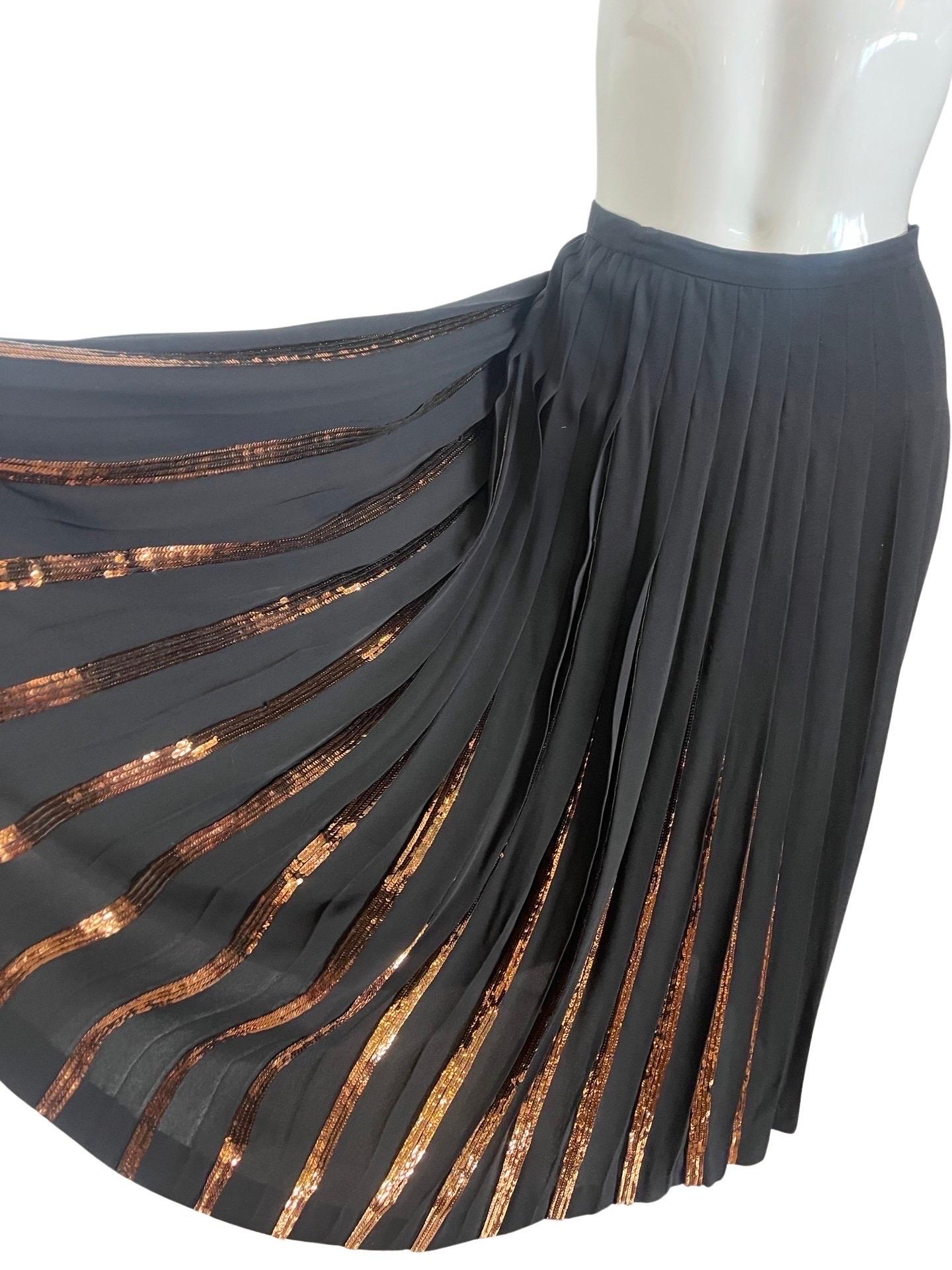 1980s Valentino Midi Pleated Sequin Skirt For Sale 3