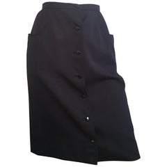 Valentino 1980s Navy Wool Wrap Skirt with Pockets Size 6 / 8.