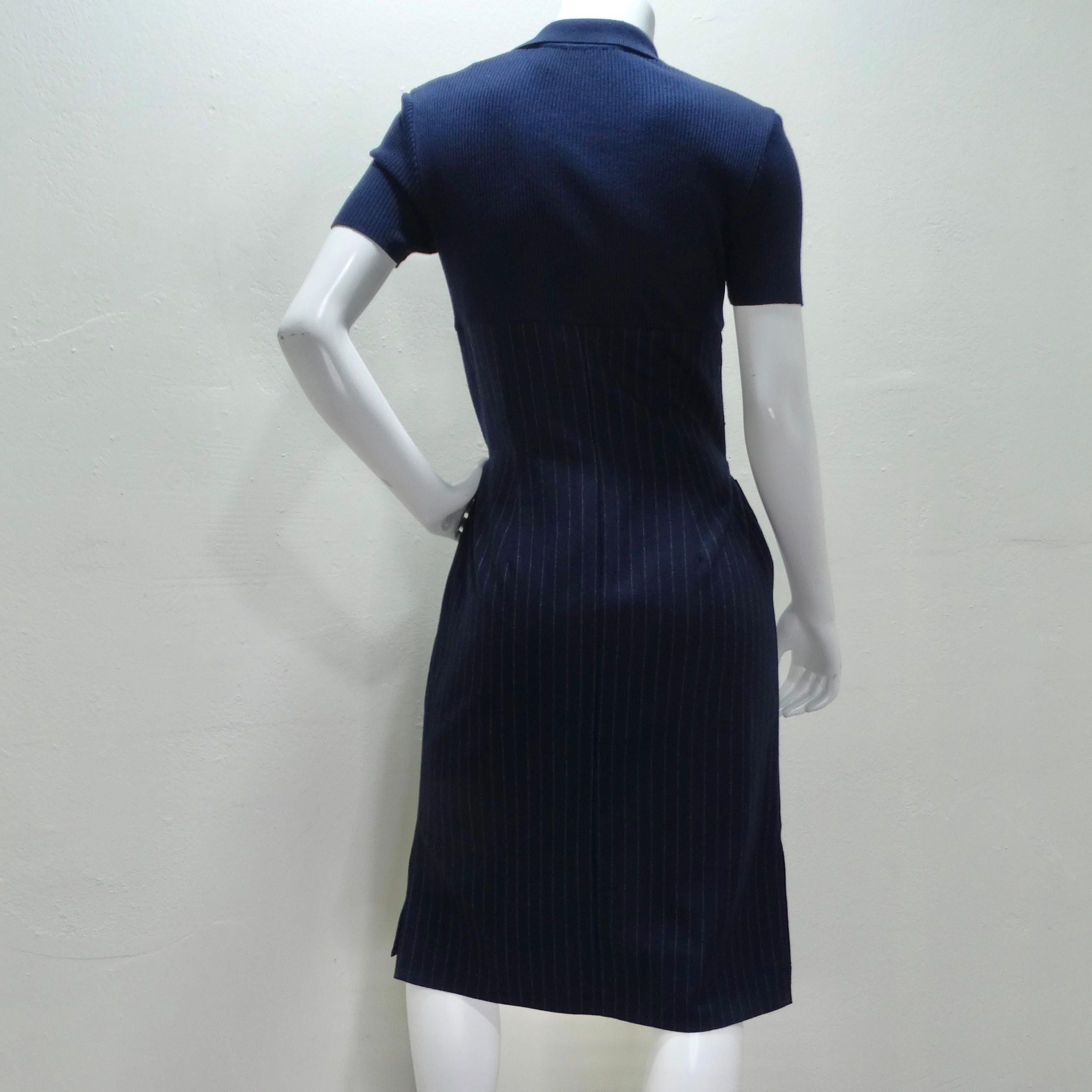 Valentino 1980s Pinstripe Chain Link Belted Midi Dress For Sale 6
