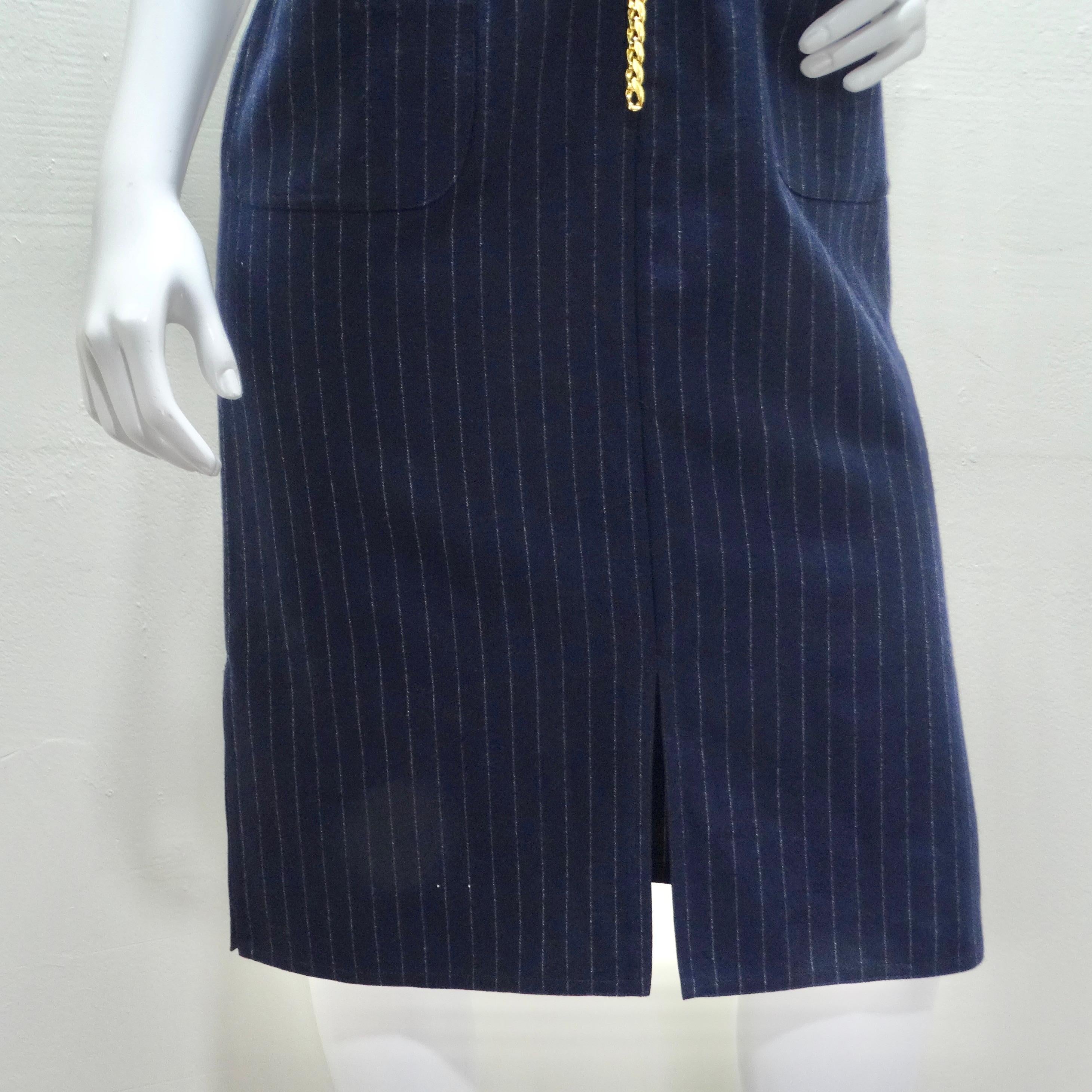 Femenino o masculino Vestido midi con cinturón y eslabones a rayas de Valentino de los años 80 en venta