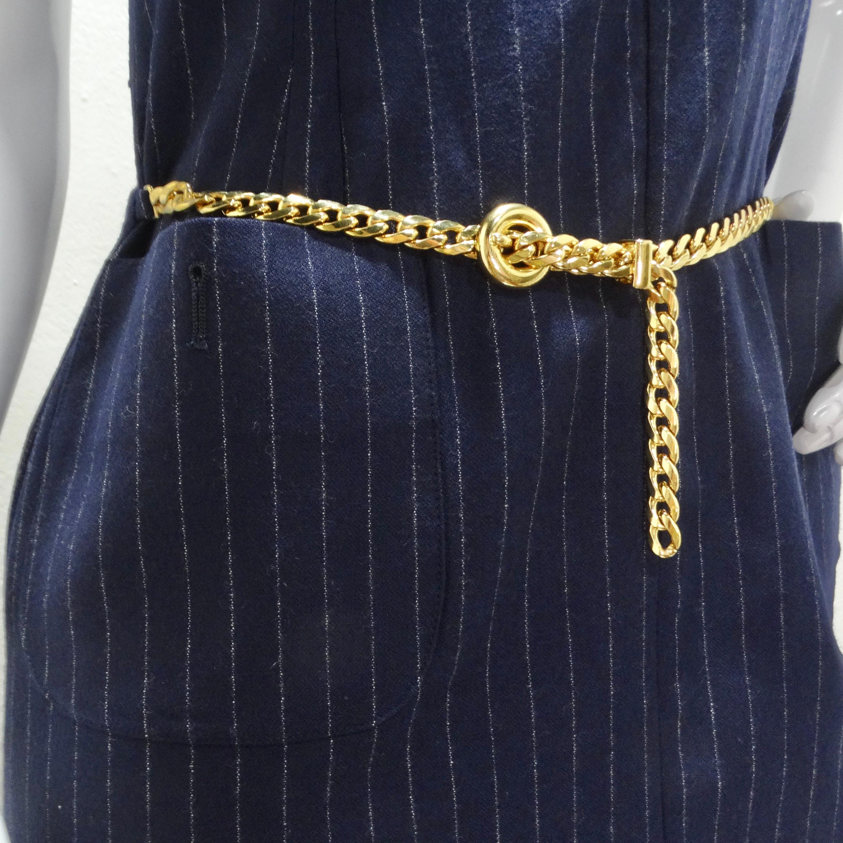 Vestido midi con cinturón y eslabones a rayas de Valentino de los años 80 en venta 1