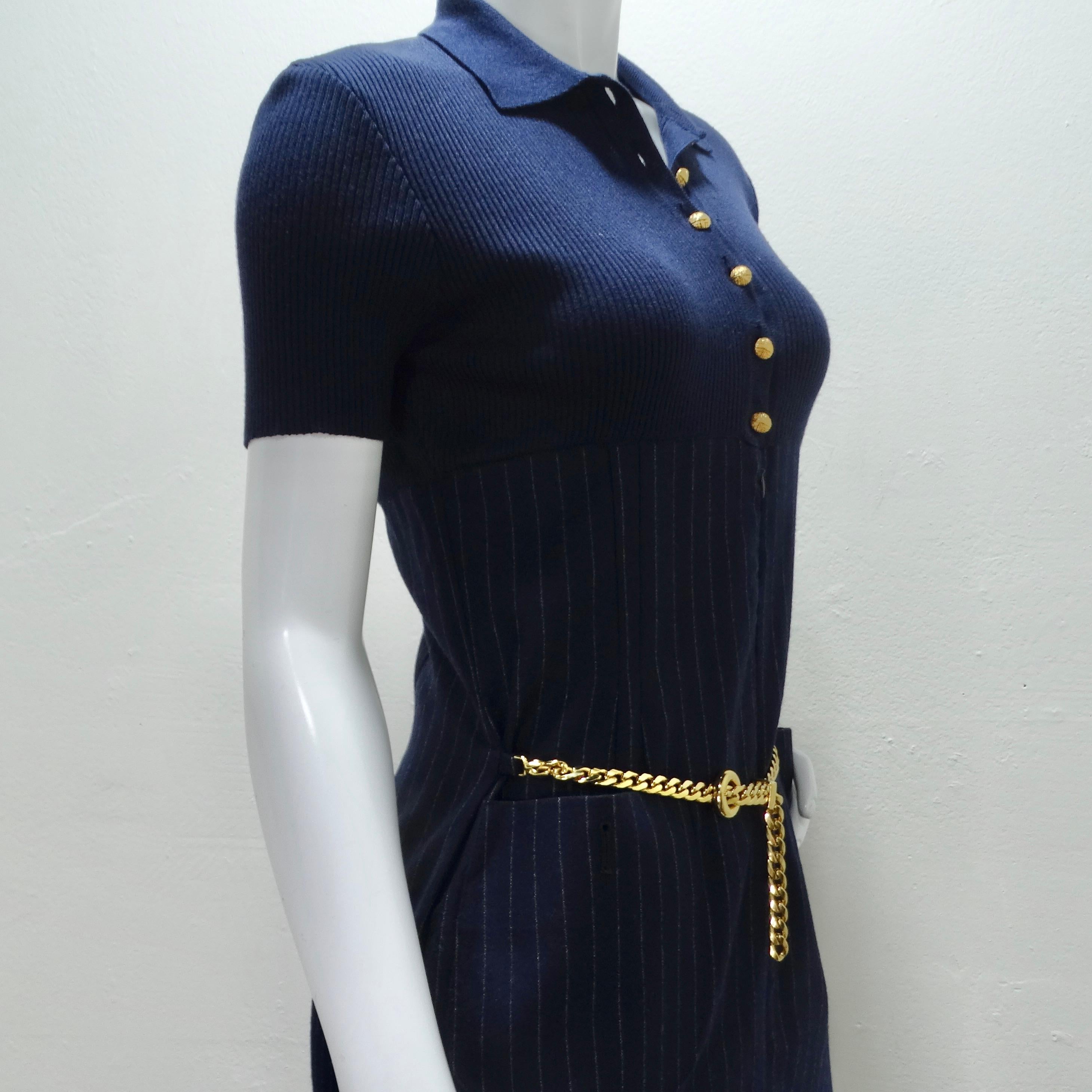 Valentino - Robe midi ceinturée en maillons de chaîne à rayures des années 1980 en vente 4