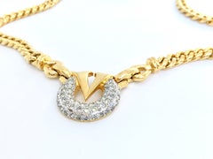 Valentino 1990s Crystal V Pendant Necklace