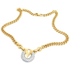 Valentino 1990s Crystal V Pendant Necklace