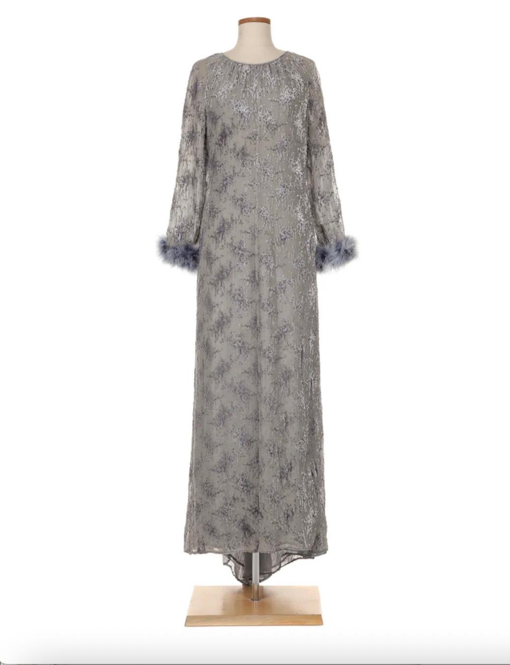 Valentino 1990s Long Sleeve Gown with Fur Trim For Sale