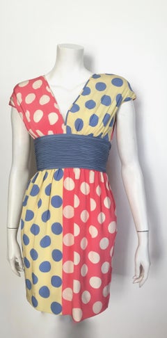 Valentino 1990s Polka Dot Silk Cocktail Slim Fitting Dress Size 4.