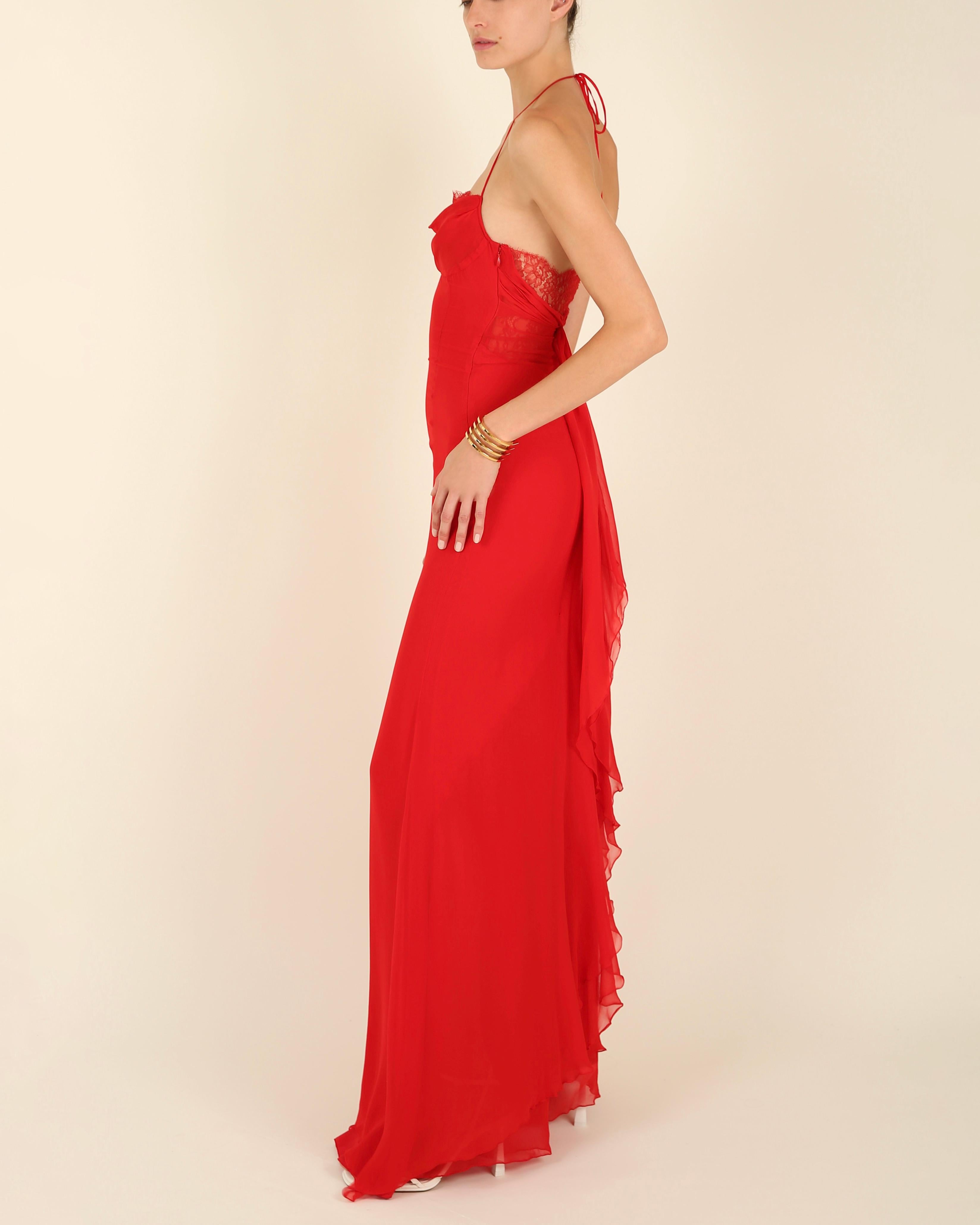 Valentino 1990's vintage red silk lace halter slip style gown dress IT 38 - 40 6