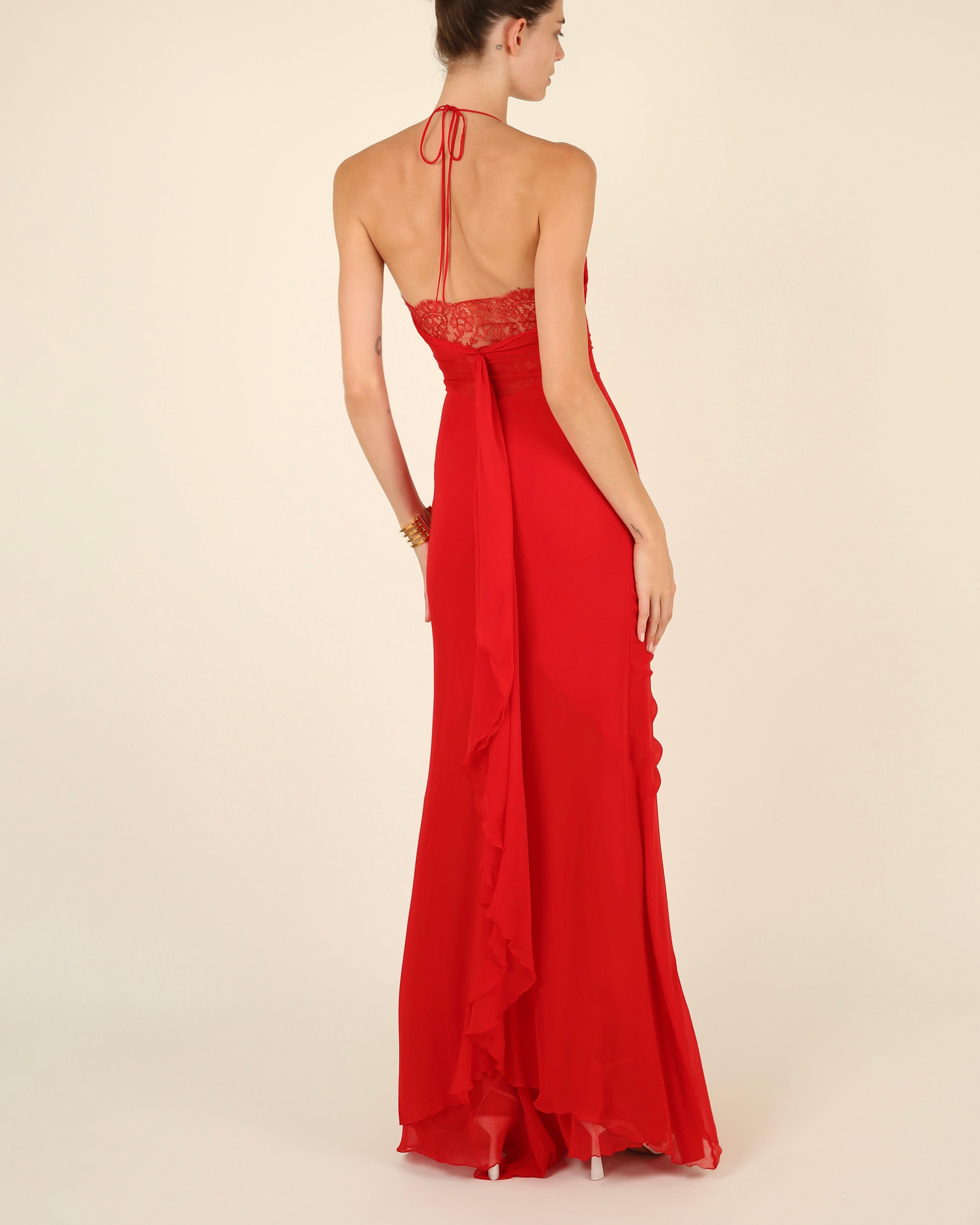 Valentino 1990's vintage red silk lace halter slip style gown dress IT 38 - 40 11