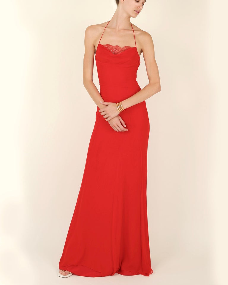 Valentino 1990's vintage red silk lace halter slip style gown dress IT 38 -  40 at 1stDibs