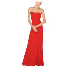 Valentino 1990's Vintage red silk lace halter slip style gown dress IT 38 - 40