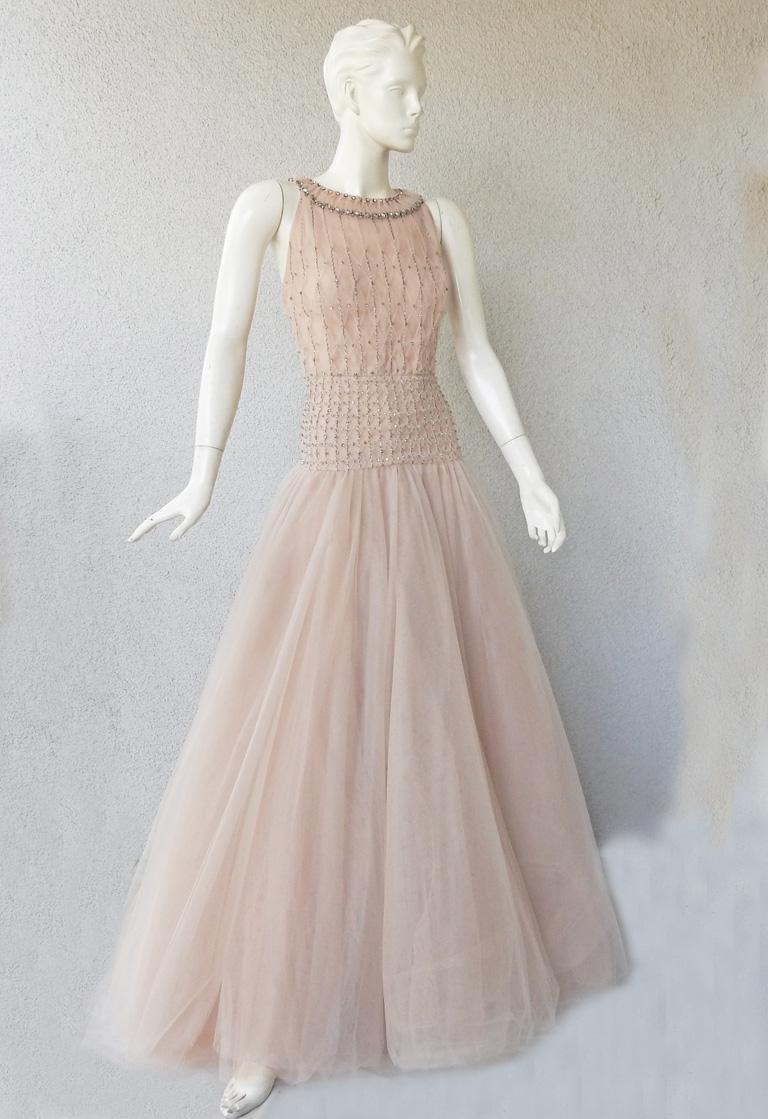 Beige Valentino $19K Red Carpet Fantasy Silk Beaded Pink Dress Gown  NWT