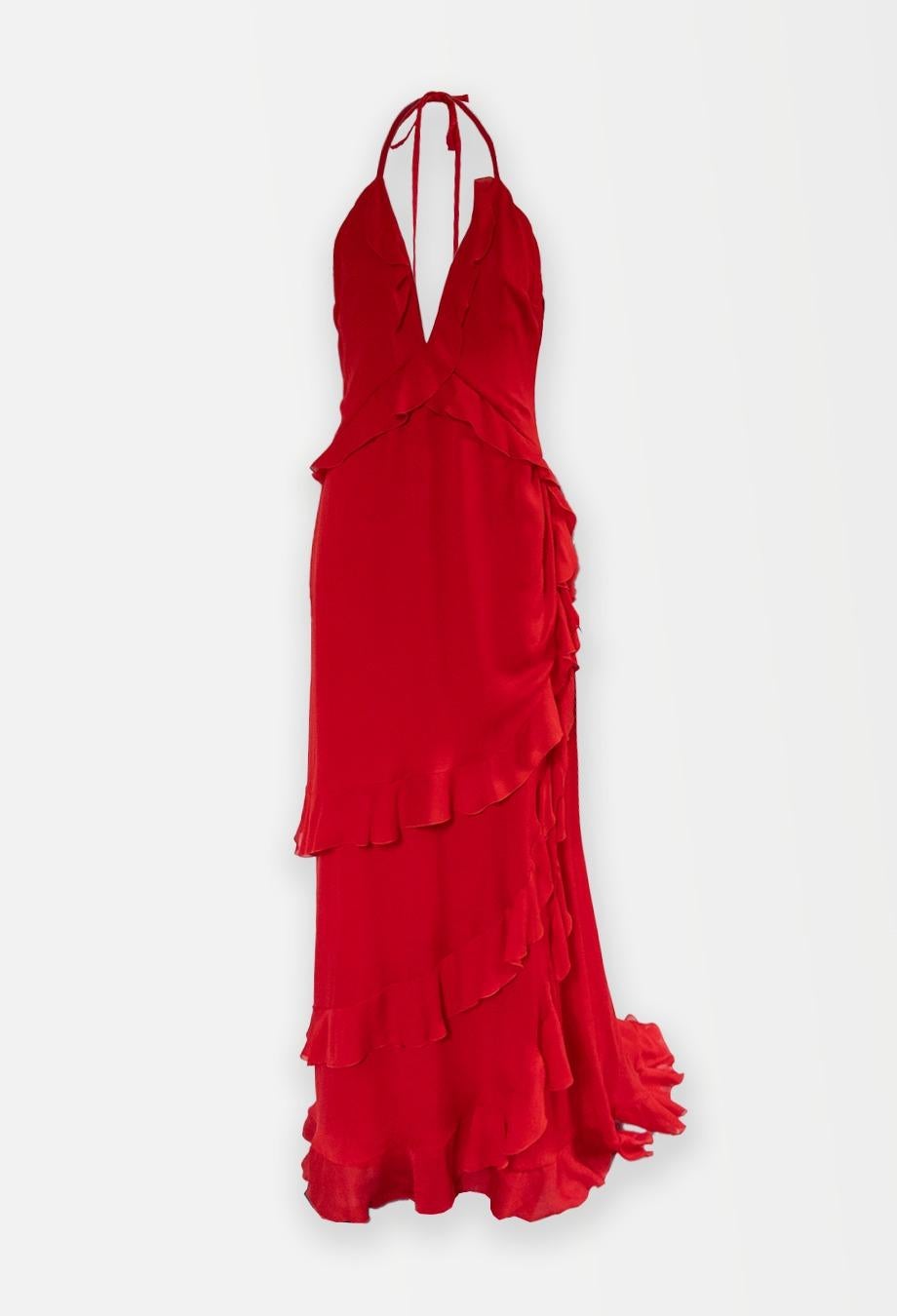 Valentino 2000's Rouge Robe à volants Vintage Sz 10 7