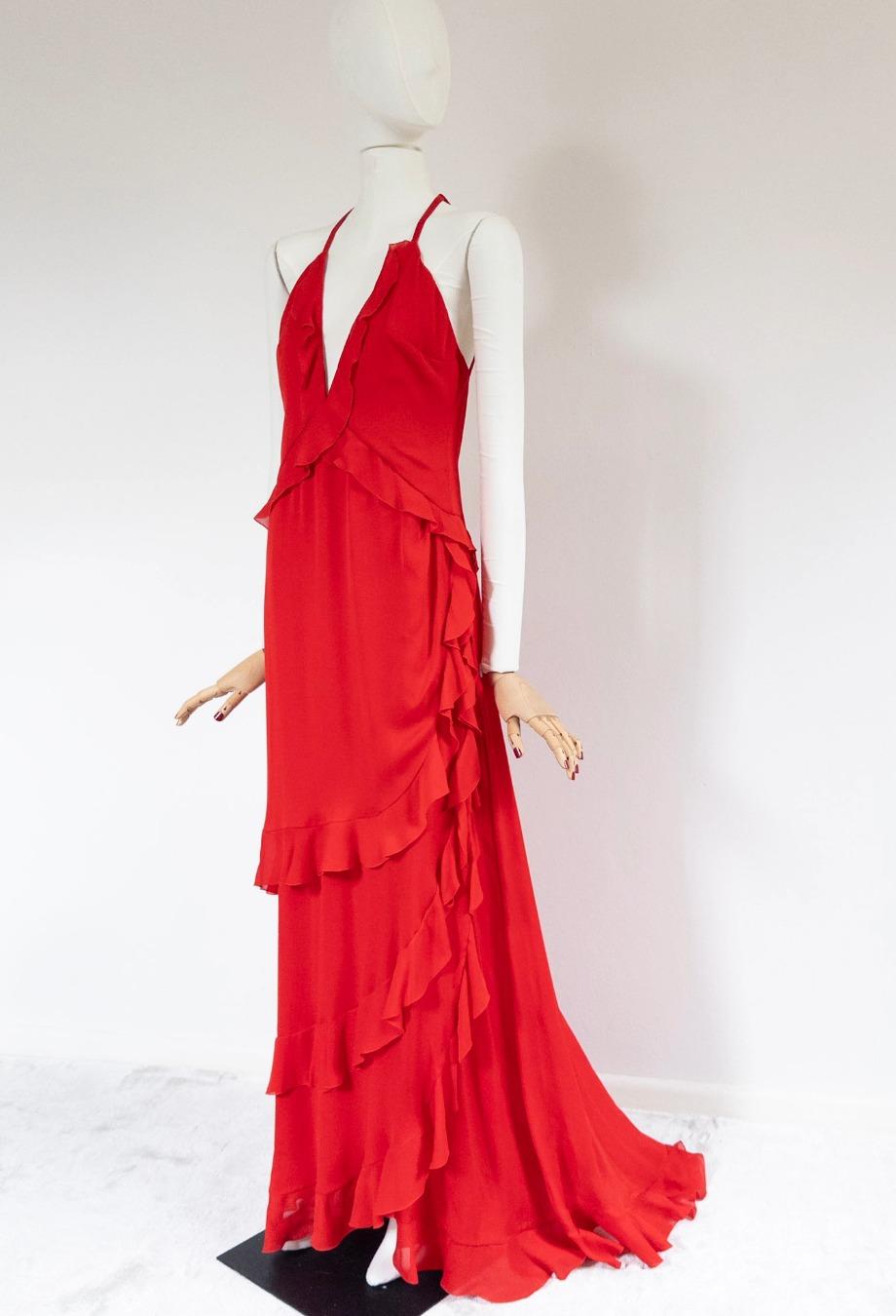 Valentino 2000's Rouge Robe à volants Vintage Sz 10 Bon état à Melbourne, VIC