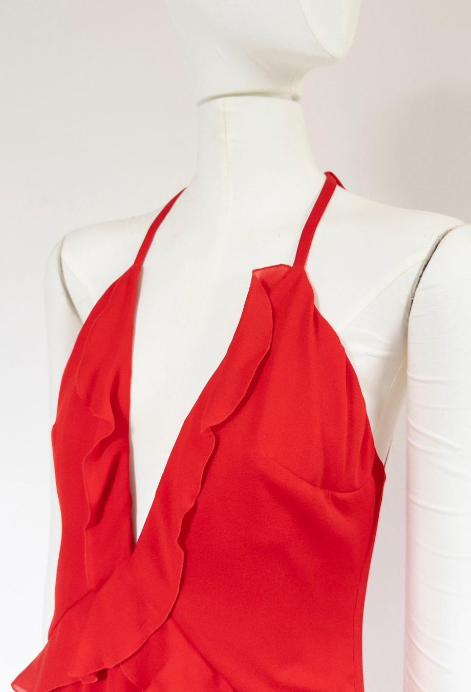 Valentino 2000's Rouge Robe à volants Vintage Sz 10 1