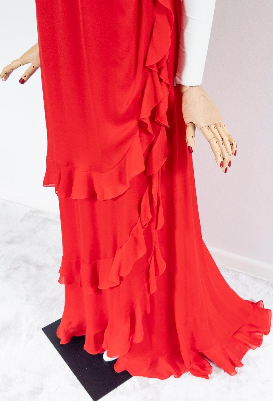 Valentino 2000's Rouge Robe à volants Vintage Sz 10 2