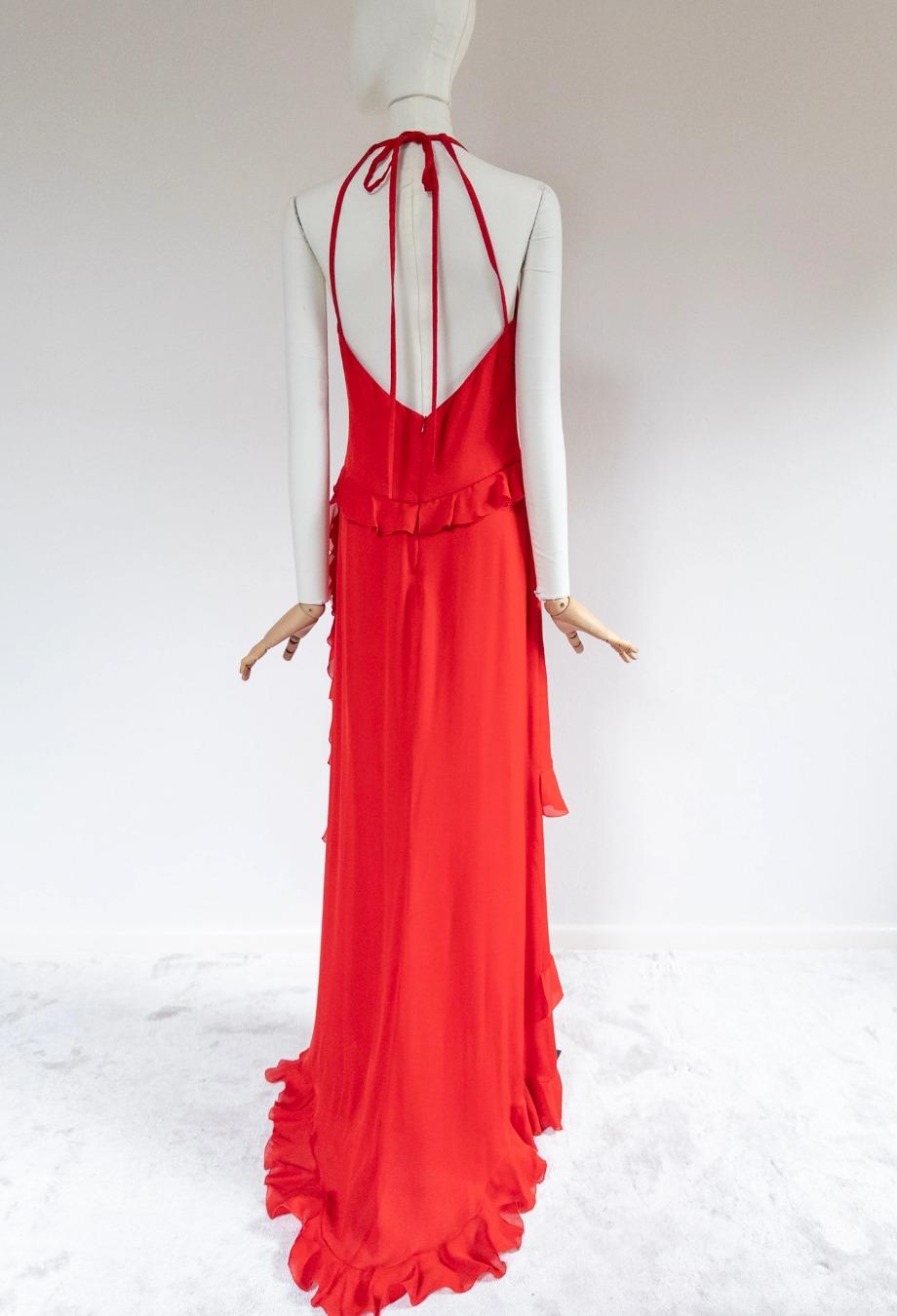 Valentino 2000's Rouge Robe à volants Vintage Sz 10 3