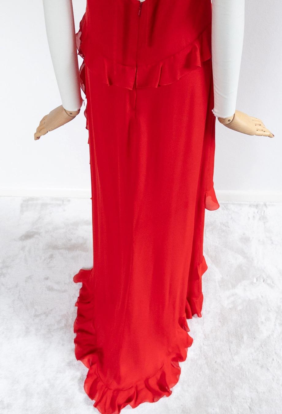 Valentino 2000's Rouge Robe à volants Vintage Sz 10 4